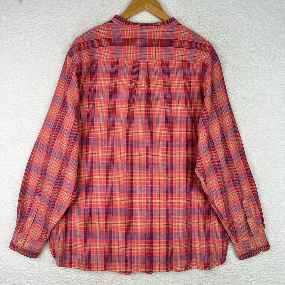 LL Bean Women's Plaid Button Front Shirt Red Pink Blue Linen Cotton Classic XL - Picture 9 of 11